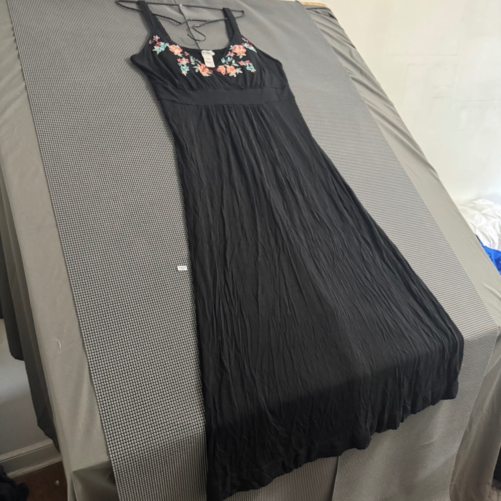 American Rag Cie Womens Black Floral Embroidered V-Neck Maxi Dress 3X